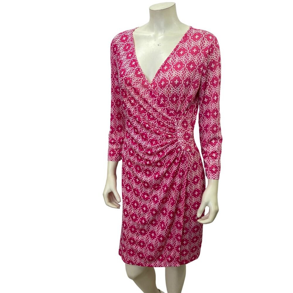 Milano Pink Geometric Print‎ Long Sleeve Dress Md